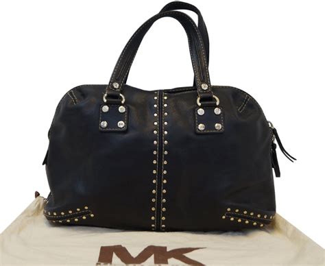 michael kors black purse with gold studs|michael kors black shoulder handbags.